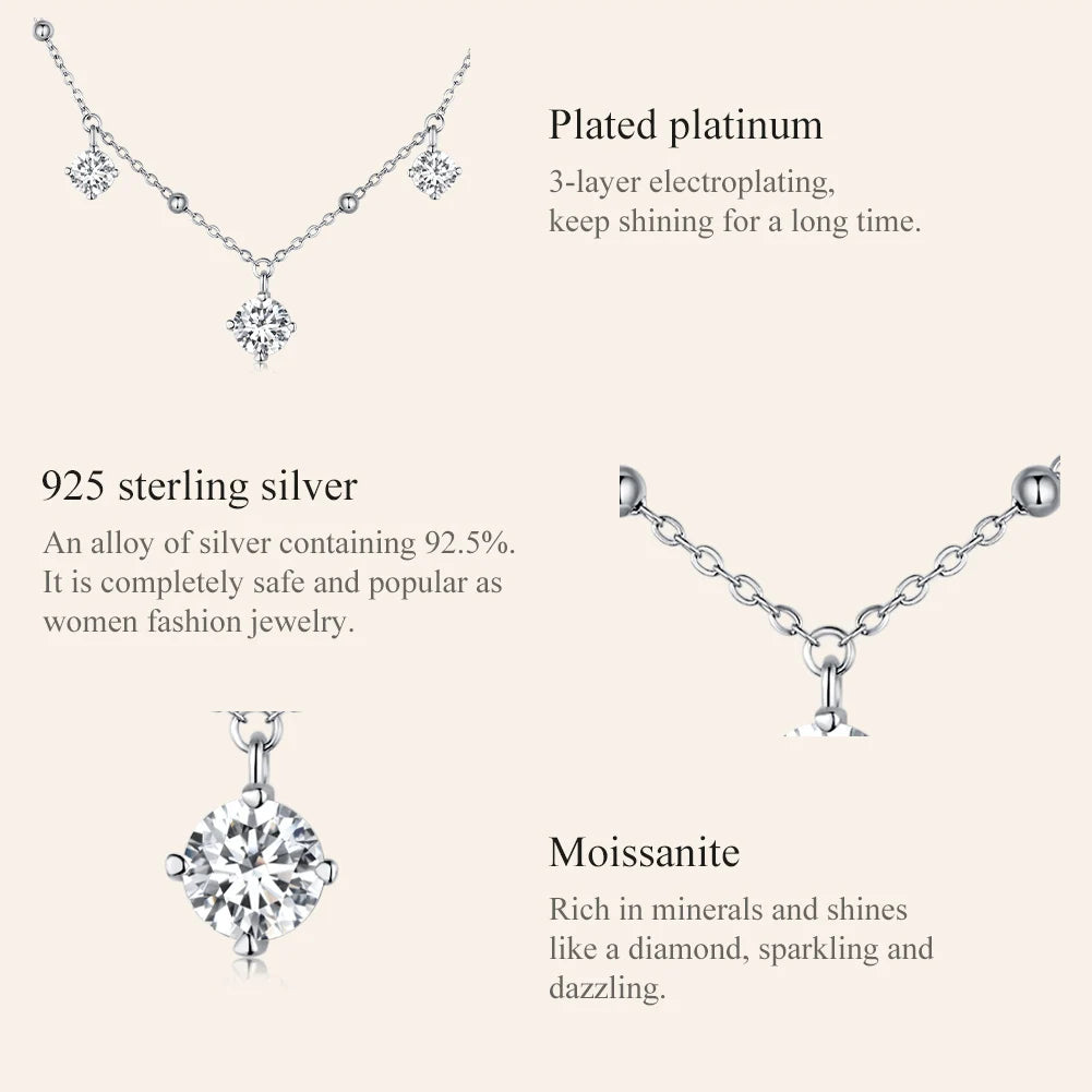 3.0 CTTW Moissanite Waterdrop Necklace – Five-Stone D Color VVS1 Pendant on 925 Sterling Silver Chain for Women