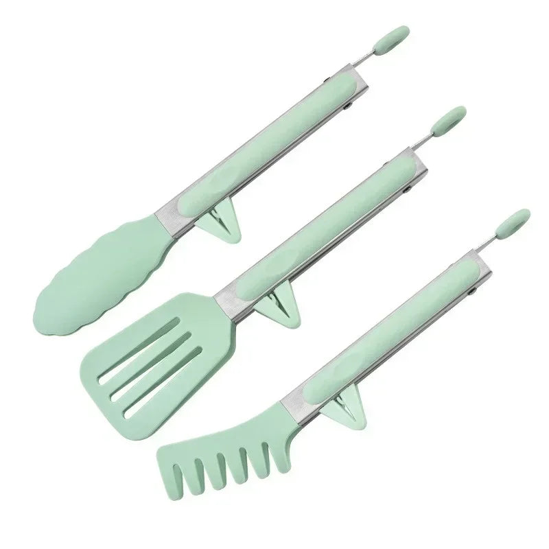 3-Piece Silicone and Stainless Steel Cooking Tongs – Heat-Resistant Non-Slip Grippers for BBQ, Bread, Meat, and Kitchen Use
