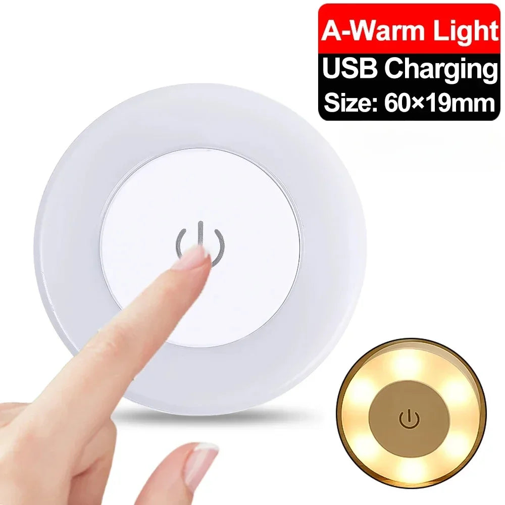 USB Rechargeable LED Night Light – Portable Touch-Control Atmosphere Lamp for Bedroom, Living Room, Closet & Reading – White/Yellow Light Options