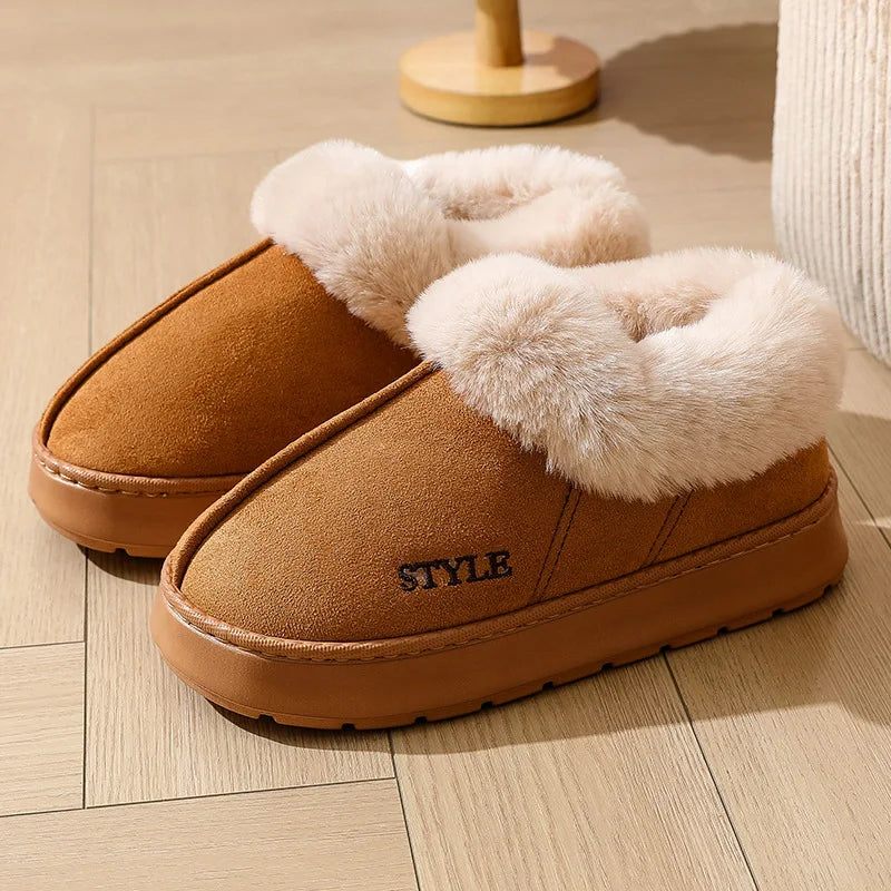 Women's Anti-Slip Faux Suede Snow Boots – Thick Plush Winter Platform Slip-On Shoes