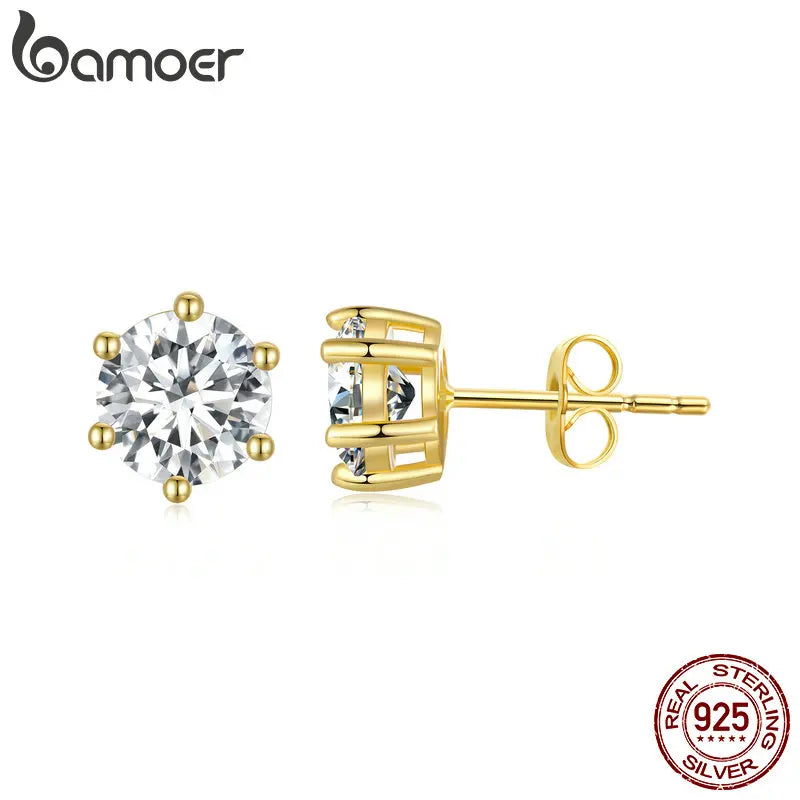 14K Gold Plated Sterling Silver Round CZ Stud Earrings – Hypoallergenic Cubic Zirconia for Women