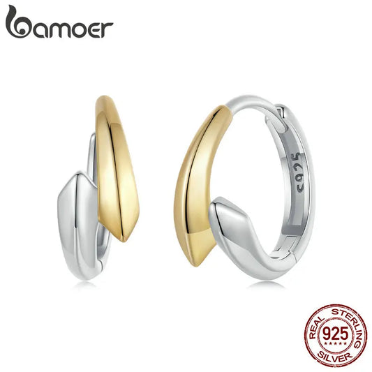 Two-Tone 925 Sterling Silver Classic Hoop Earrings – Hypoallergenic Round Ear Buckles for Women