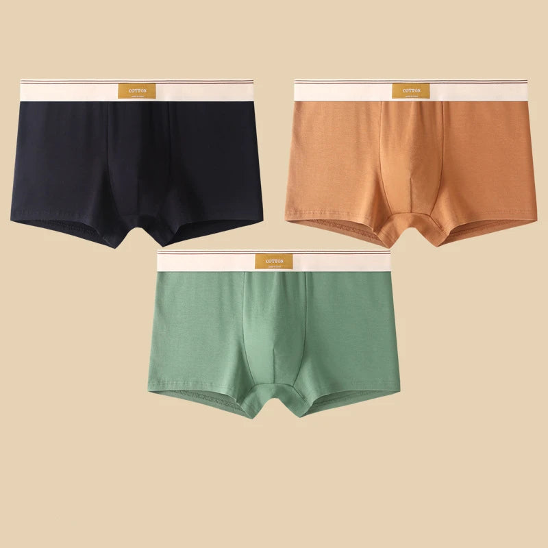 3-Pack Men’s Cotton Boxer Shorts – Breathable Stretch Solid Color Underwear with Comfort Fit Waistband