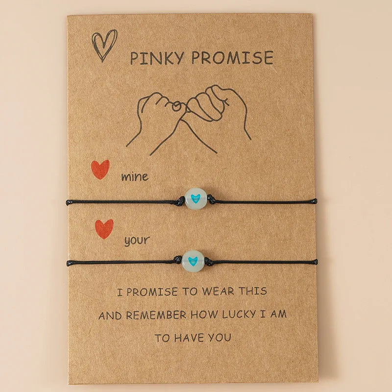 2Pcs Luminous Pinky Promise Bracelets – Matching Heart Bead Couple Friendship Set