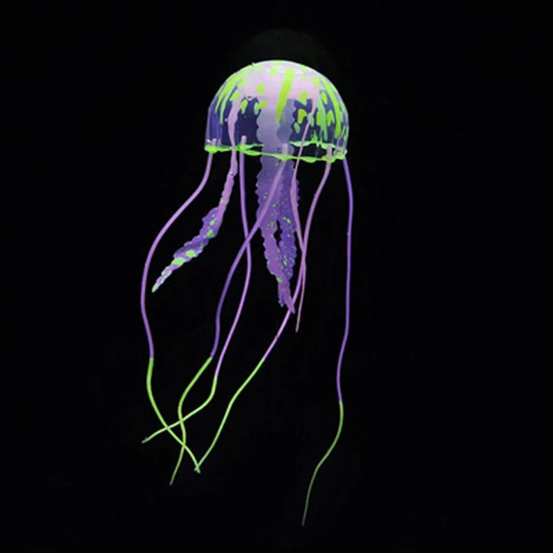 Artificial Glowing Jellyfish Aquarium Ornament – Soft Silicone Floating Decoration for Fish Tanks – Luminous Underwater Décor for Fresh or Salt Water