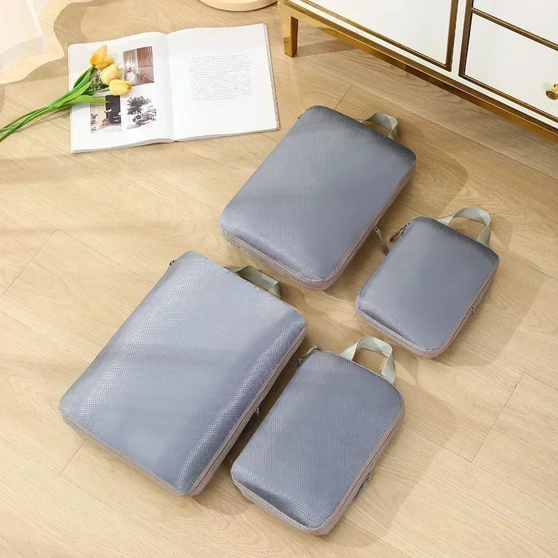 4-Piece Travel Compression Packing Cubes – Waterproof Luggage Organizers for Clothes and Makeup