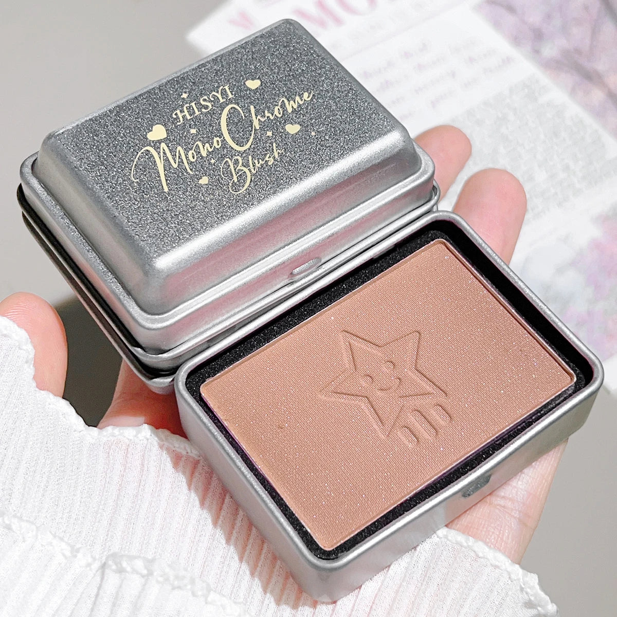 4-Color Monochrome Matte Blush in Iron Box – Peach Tone for Skin Brightening & Natural Contour /