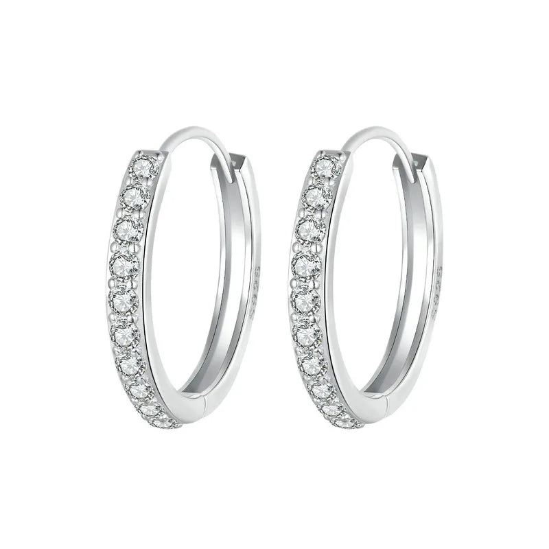 Classic CZ Huggie Hoop Earrings in 925 Sterling Silver – White Gold Plated Ear Cuffs for Women