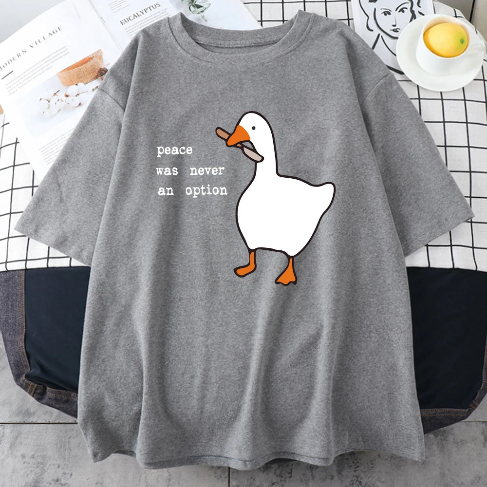"Peace Was Never An Option" Graphic Cotton T-Shirt – Casual Loose Fit Cartoon Print for Men