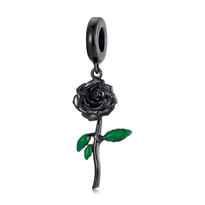 3D Rose Flower Charm Pendant – 925 Sterling Silver with Rose Gold Finish for Bracelets or Necklaces