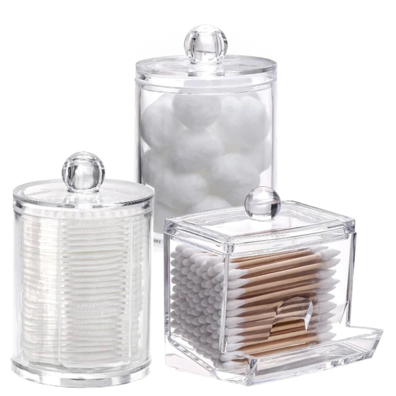 Bathroom Organizer Jar Set with Clear Lids – Qtip Holder, Cotton Swab Dispenser, Cotton Ball Storage