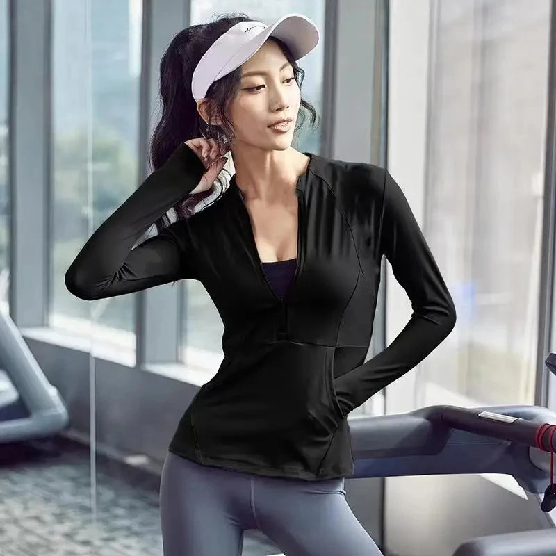 Women's Quick-Dry Zipper Sport Jacket – Yoga & Running Fitness Hoodie with Thumb Holes