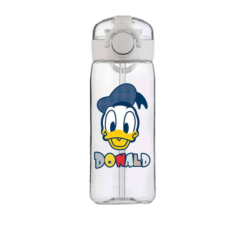400ml Cartoon Straw Water Cup for Kids – Drop-Resistant Portable Drinking Bottle with Lid and Handle, Donald Duck Design for School or Gifts