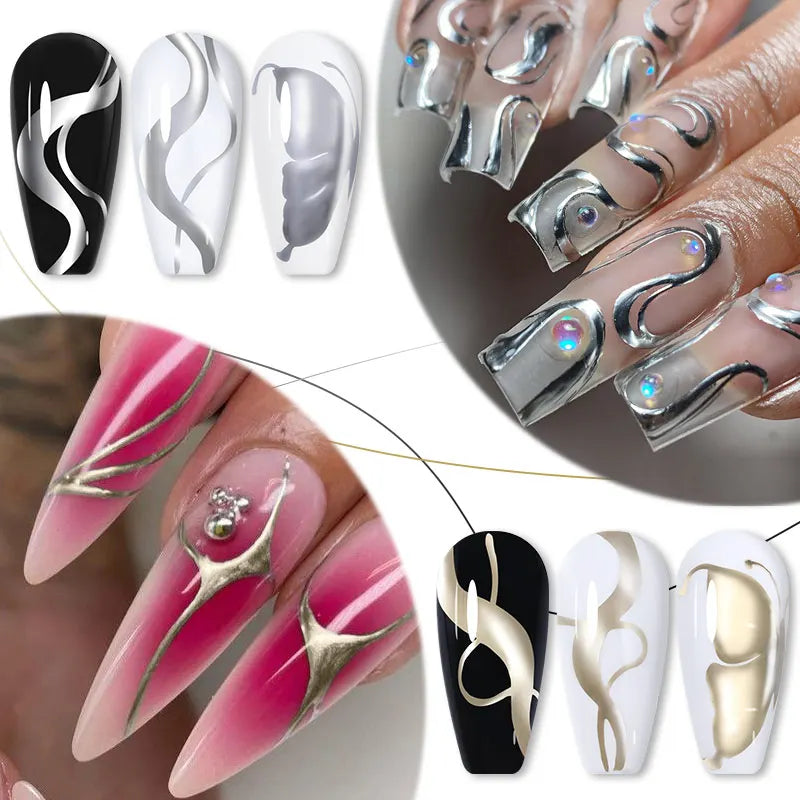 5ml Metallic Gold & Silver Liner Gel – Super Bright Mirror Nail Art Drawing Gel for French Tips & Design