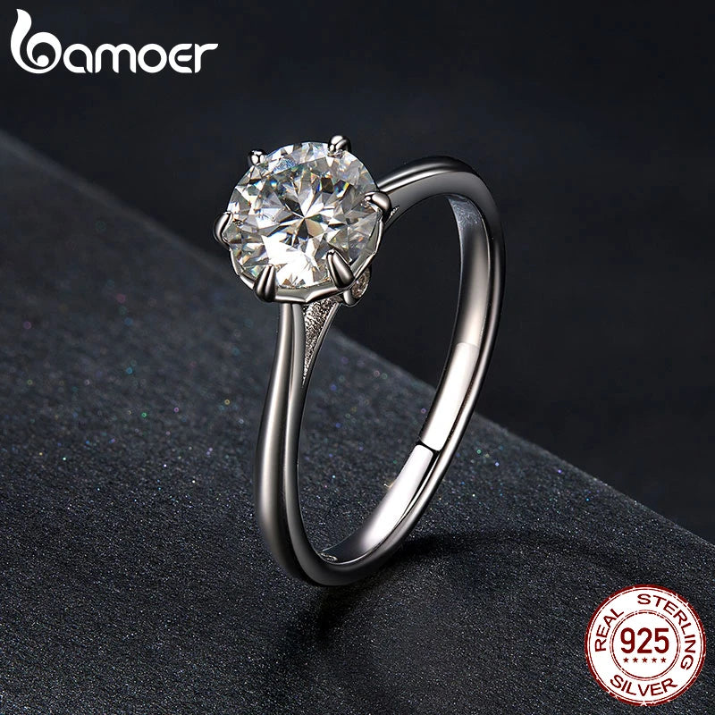 1 Carat Round Moissanite Engagement Ring – D Color VVS1 Stone on 925 Sterling Silver Prong Setting for Women