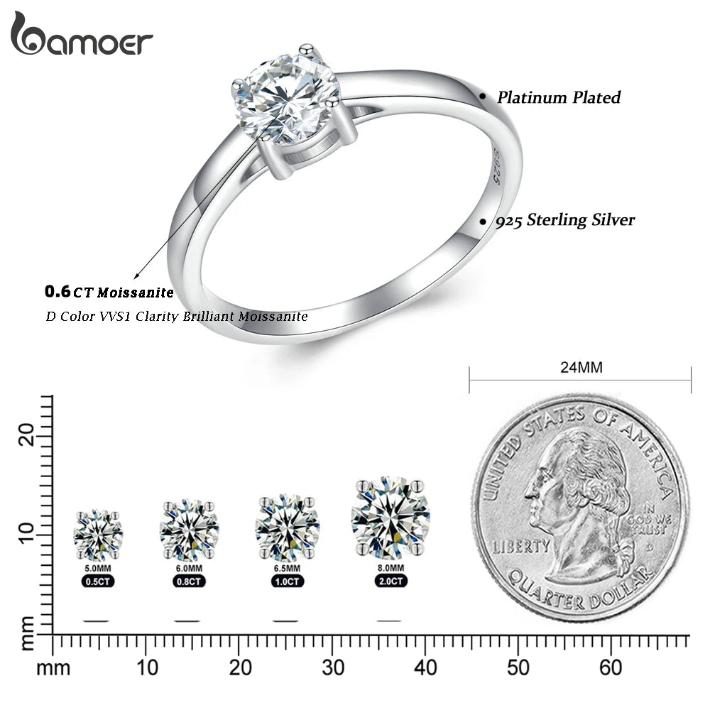 0.6 Carat Round Moissanite Engagement Ring – D Color VVS1 Stone on 925 Sterling Silver Prong Setting for Women