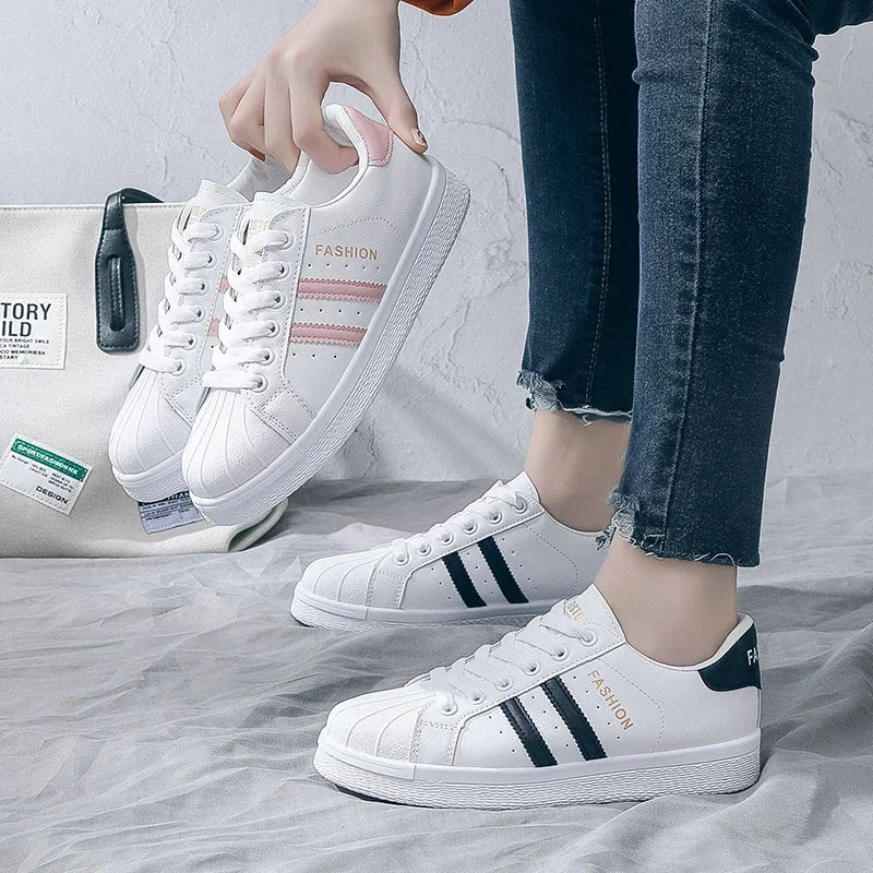 Women’s Luxury Skate Sneakers – Thick-Soled Lace-Up PU Loafers, Gym Sport Casual Shoes with EVA Cushioning for Spring and Autumn