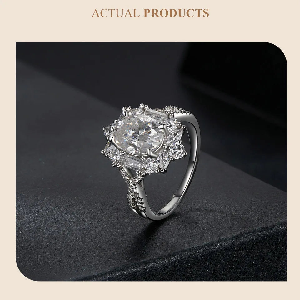 2 Carat Oval Moissanite Engagement Ring – D Color VVS1 Solitaire on 925 Sterling Silver with 18K White Gold Plating for Women