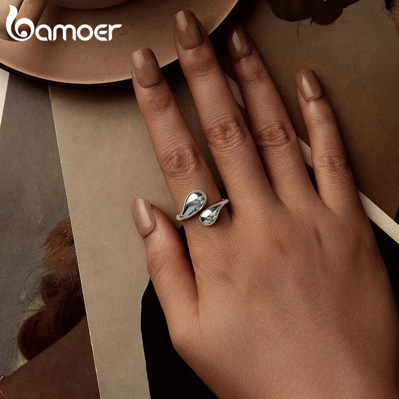 Chunky Gold Water Droplet Statement Ring – Adjustable 925 Sterling Silver Thumb Band for Women