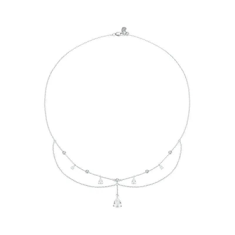 Sun and Moon Pendant Necklace – 925 Sterling Silver White Gold-Plated Energy Symbol Choker for Women