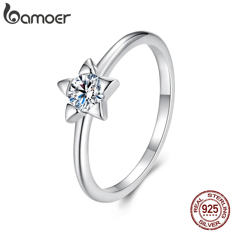 Star-Shaped Moissanite Ring – 0.3 Carat D Color VVS1 Stone on 925 Sterling Silver Pave Band for Women