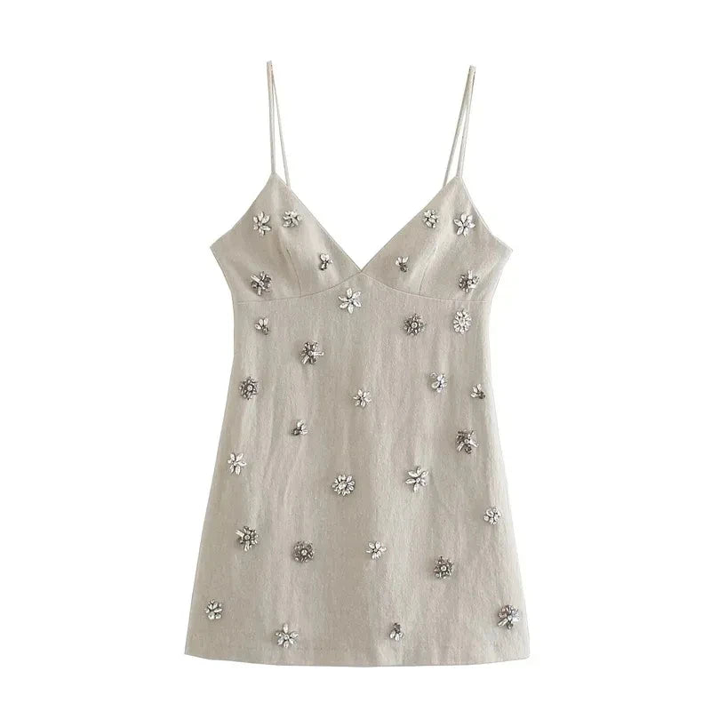 Chic Sleeveless Mini Dress – Thin Strap V-Neck A-Line Summer Dress for Women, Beach Style