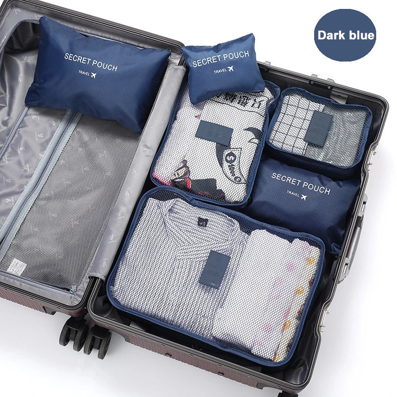 6-Piece Travel Luggage Organizer Set – Portable Packing Cubes for Clothes, Shoes, Toiletries & Accessories with Zipper Closure
