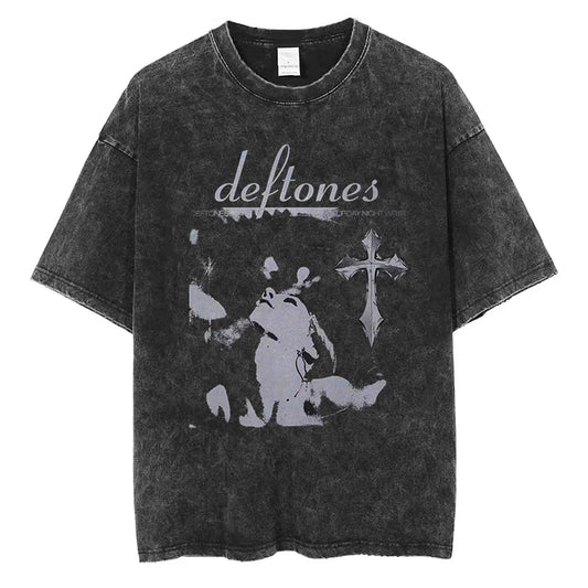 Vintage Deftones Graphic T-Shirt – Washed Cotton Hip-Hop Streetwear for Men and Women