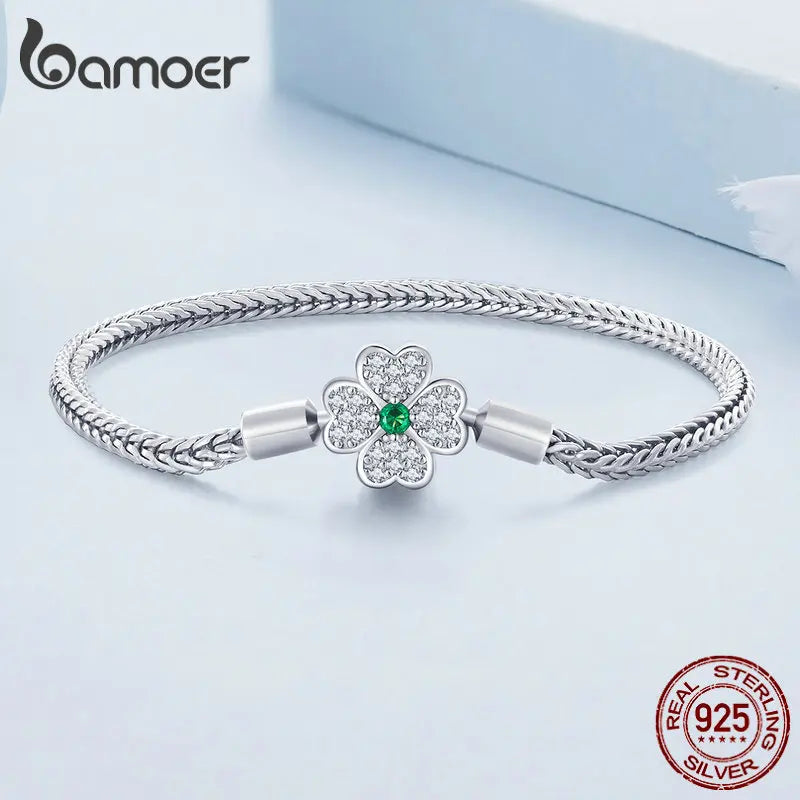 925 Sterling Silver Rose Buckle Snake Chain Bracelet with Zircon – DIY Charm Bracelet for Women