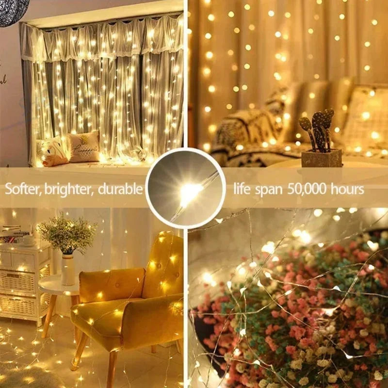 USB Curtain Fairy Lights with Remote – 8 Modes LED Window Garland, 3x3M to 6x3M Sizes, Warm/Cold/Multicolor for Holiday & Home Decor