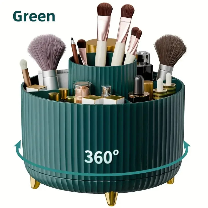 360° Rotating 5-Slot Makeup Brush Holder – Multi-Functional Desktop Organizer for Vanity & Bathroom Storage