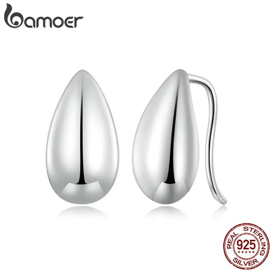925 Sterling Silver Teardrop Stud Earrings – Glossy Waterdrop Design Fine Jewelry for Women