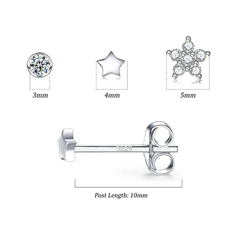 925 Sterling Silver 3-Piece Stud Earrings Set for Women – 18K Gold-Plated, Irregular Mini Design Fine Jewelry