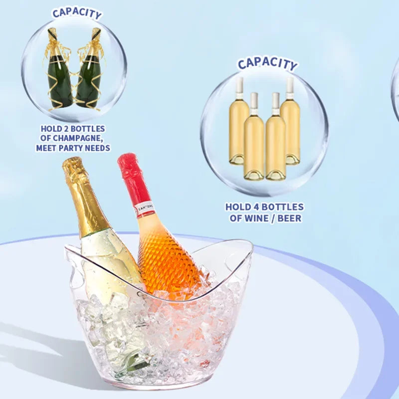 4L Clear Double Handle Ice Bucket with Scoop – Lighting Party Ice Holder for Beer, Cocktails, and Champagne