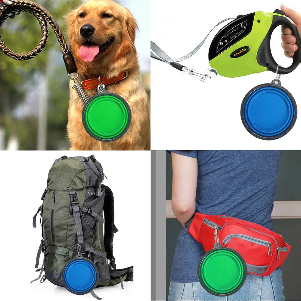 Collapsible Silicone Dog Bowl with Carabiner – Portable Folding Pet Food & Water Dish for Travel, Hiking & Camping (350ml)