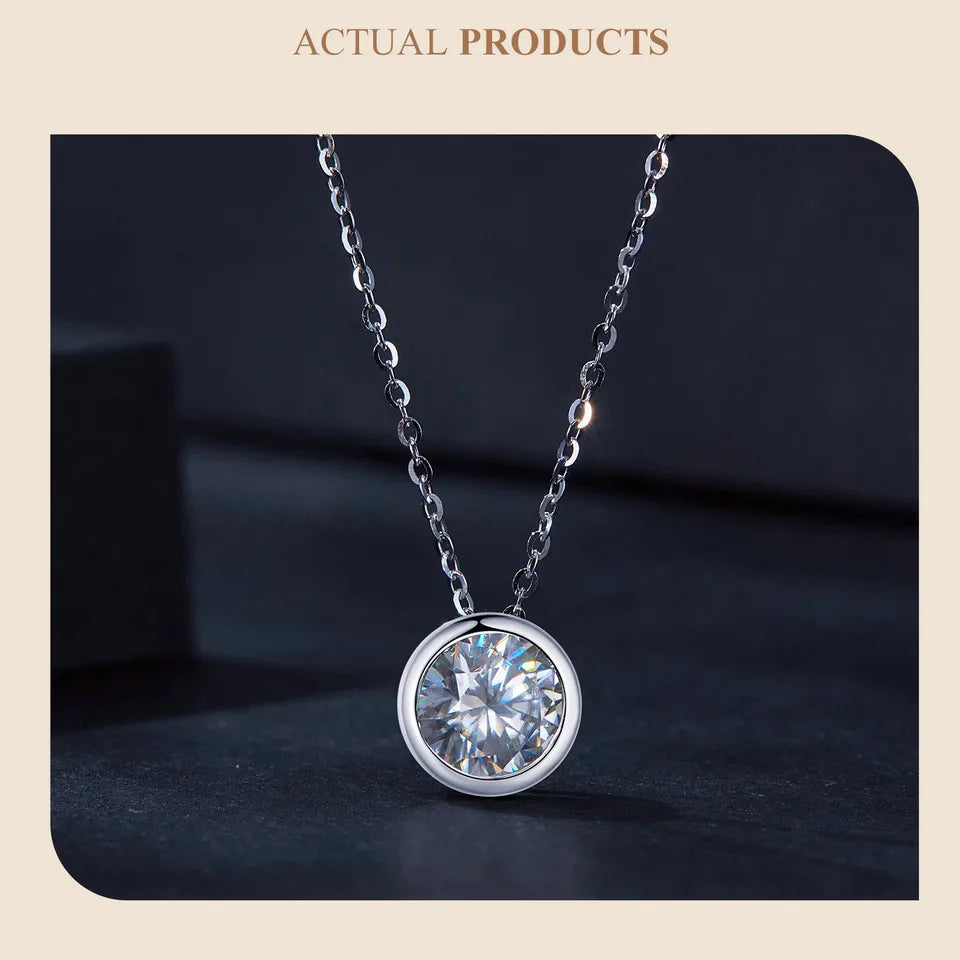 1 Carat Moissanite Pendant Necklace for Women – 925 Sterling Silver Bazel Setting, D Color VVS1 Diamond Look, Wedding & Gift Jewelry
