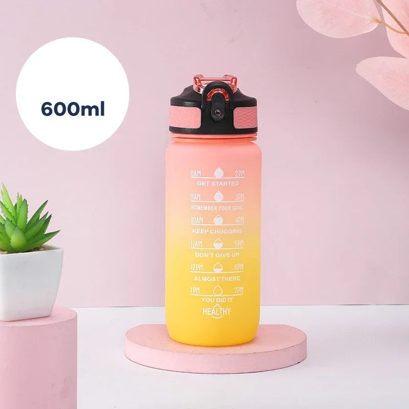 600ML Motivational Water Bottle – Colorful Time Marker Sports Bottle with Straw for Adults, Reusable BPA-Free Plastic