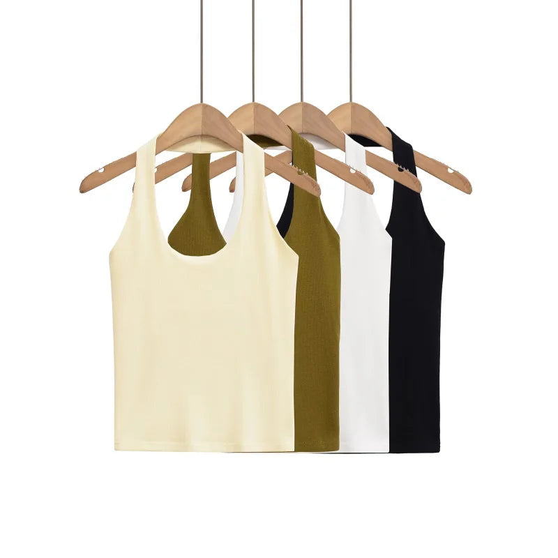 Slim Fit Stretch Backless Halter Top – Sexy Solid Color Neck-Hang Summer Tank for Women