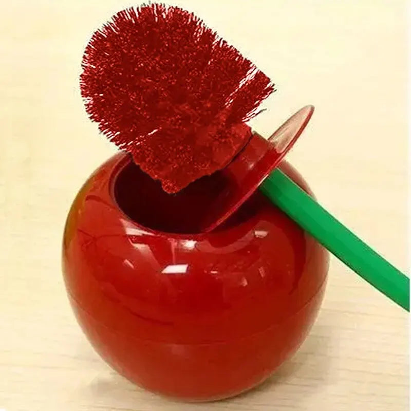 Cherry-Shaped Toilet Brush with Holder – Creative Red Bathroom Accessory with Thick Brush Head and Hanging Hook
