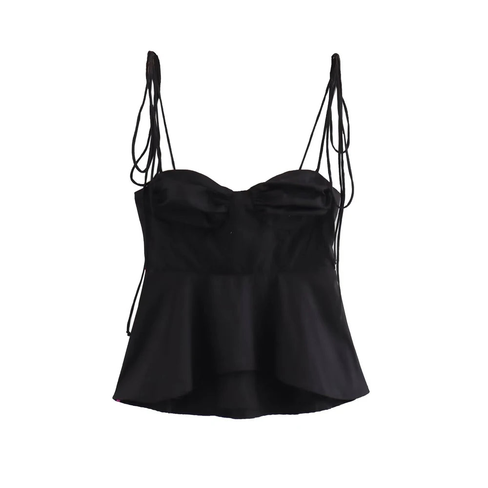 Asymmetric Bustier Camisole Top – Sweetheart Neck with Tie Straps and Side Zipper