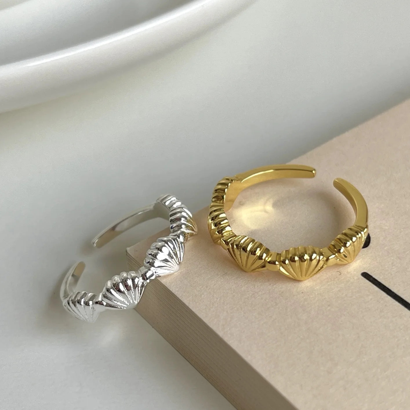 925 Sterling Silver Adjustable Shell-Inspired Ring for Women – Vintage Cocktail Style Wedding & Engagement Jewelry