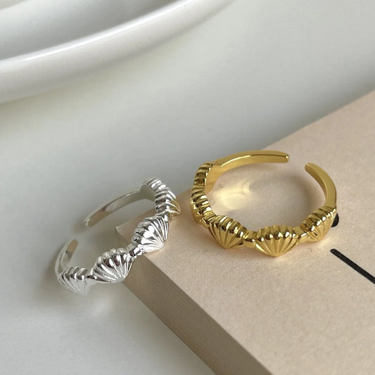 925 Sterling Silver Adjustable Shell-Inspired Ring for Women – Vintage Cocktail Style Wedding & Engagement Jewelry