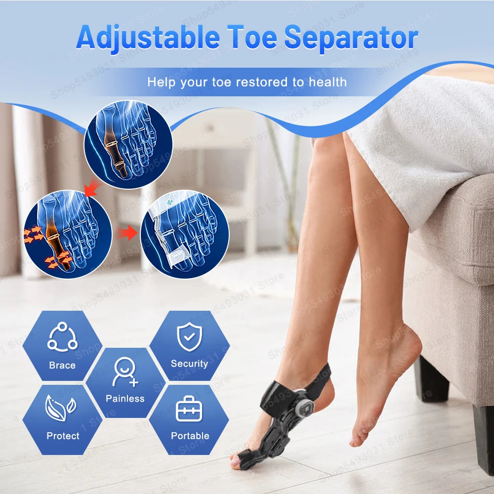 Adjustable Bunion Corrector – Hallux Valgus Toe Straightener with Rotating Knob, Toe Separator & Soft Silicone Pad