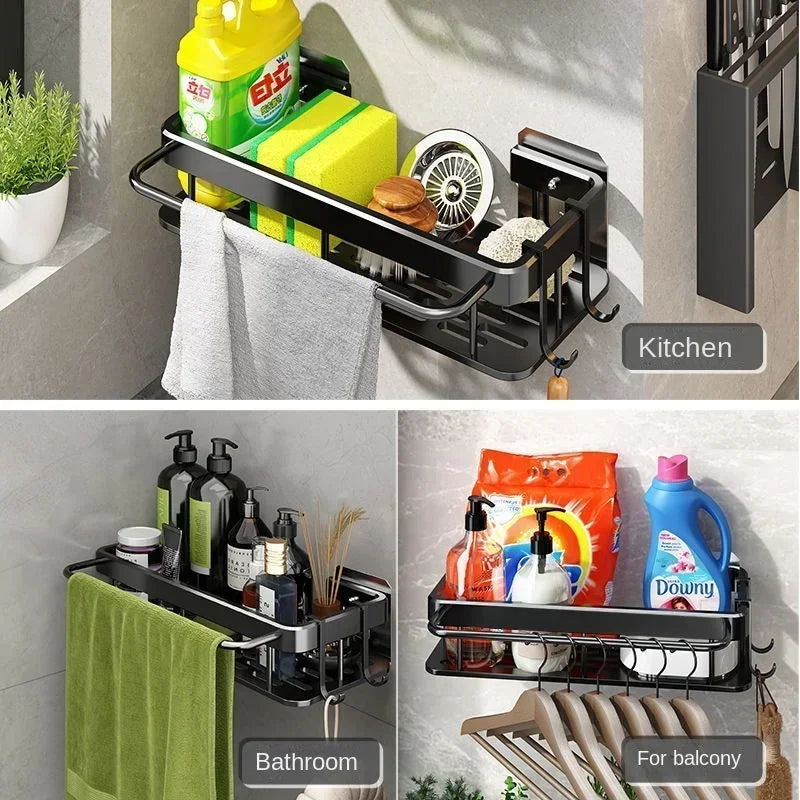 Thickened Aluminum Kitchen Sink Holder – Space-Saving Storage Rack for Towels, Sponges & Drainage