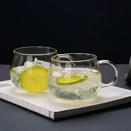 350ml Transparent Letter-Printed Glass Mug – Heat-Resistant Borosilicate Coffee, Tea, or Milk Cup with Handle