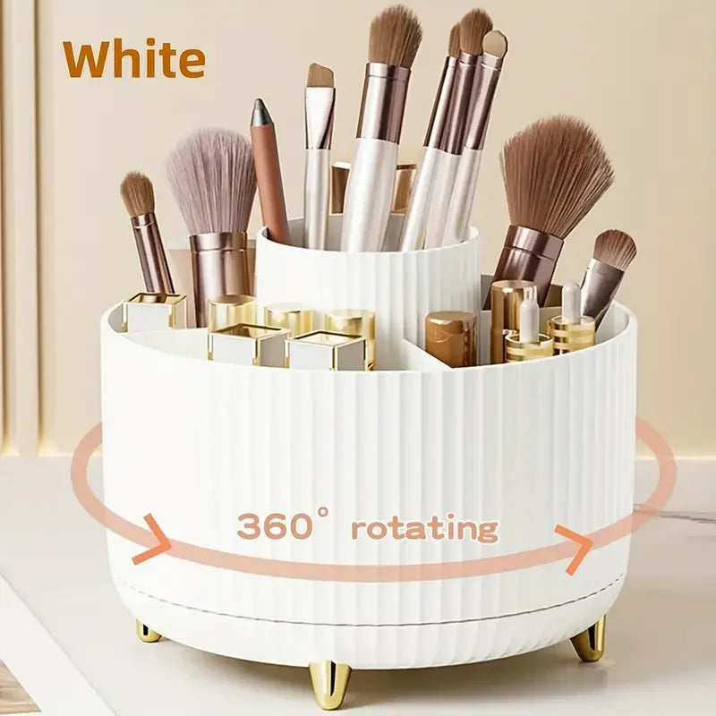 360° Rotating 5-Slot Makeup Brush Holder – Multi-Functional Desktop Organizer for Vanity & Bathroom Storage