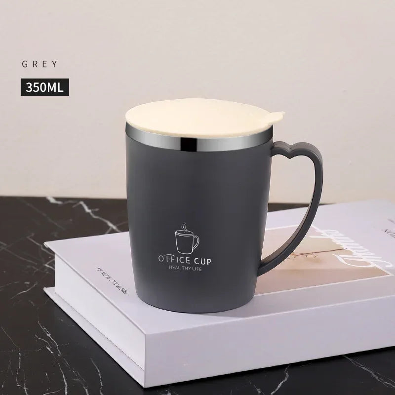 350ml Double-Walled Stainless Steel Vacuum Mug – Portable Insulated Coffee Cup with Handle and Lid for Outdoor Travel