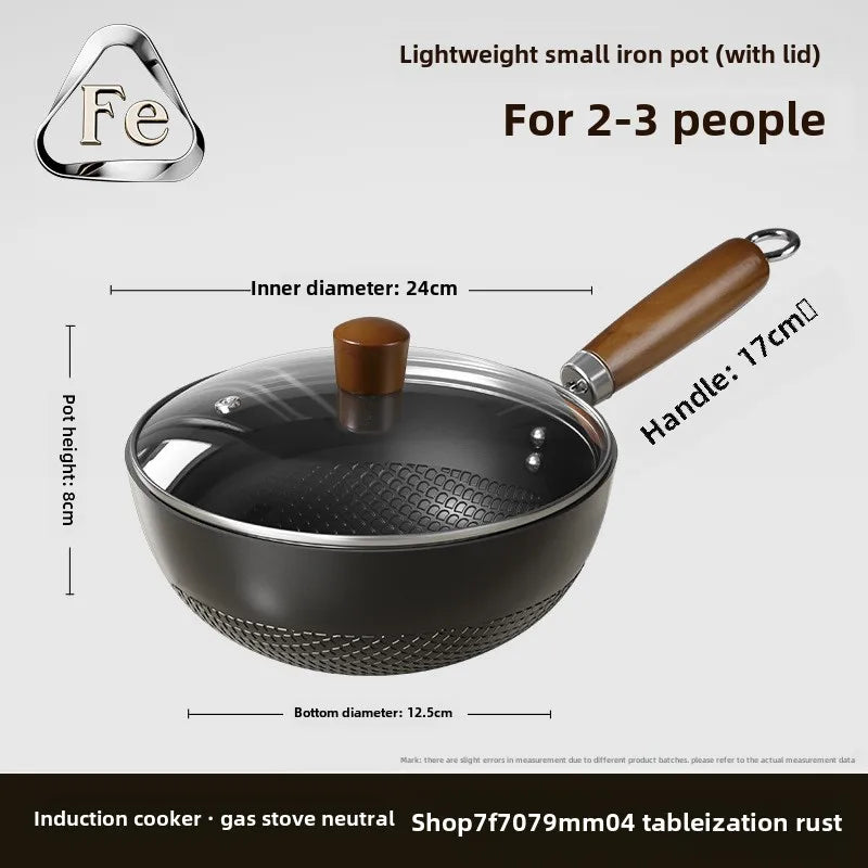 Small Cast Iron Frying Pan – Flat Bottom Non-Coated Stir Fry & Stew Pan for Gas Stove and Induction Cooker