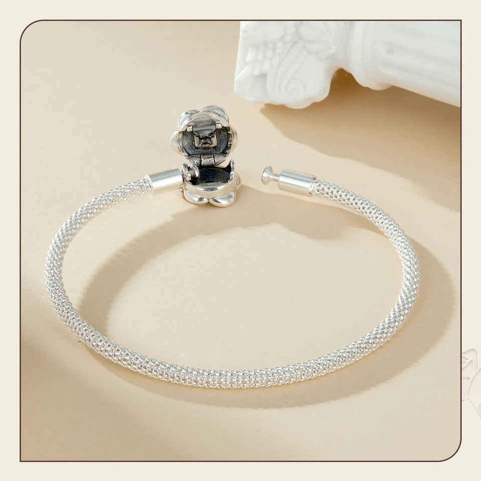Sterling Silver Rose Buckle Charm Bracelet – 925 Silver Classic DIY Bead Chain for Women, 17CM/19CM/21CM