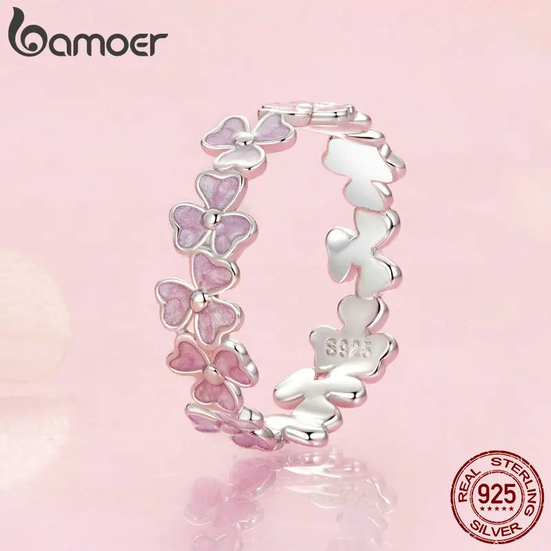 Sterling Silver Purple Flower Wreath Ring – Enamel Cocktail Ring for Women and Girls